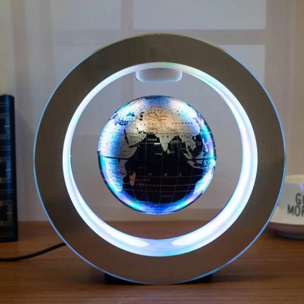 Globo magnetico levitante 8,5 cm con base circolare 17,5 cm e retroilluminazione LED colorata Decorazione e lampada da tavolo nero