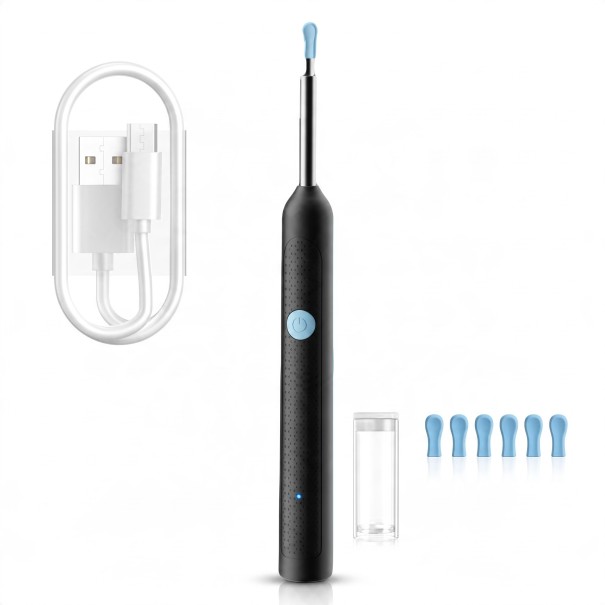 Limpa-orelhas com câmara Y38 WiFi Endoscópio 1920 x 1080 LED Iluminação Pontas de silicone Aplicação para iOS e Android preto