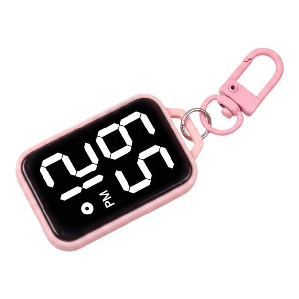 Digitale LED sleutelhangerhorloge met karabijnhaak Grote cijfers Touch verlichting Wijzerplaat 33 mm Rugzak hanger lichtroze