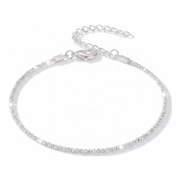 Tobillera femenina delicada cadena brillante para tobillo Diseño minimalista simple Color plateado Longitud ajustable Joyería de verano para la playa 1