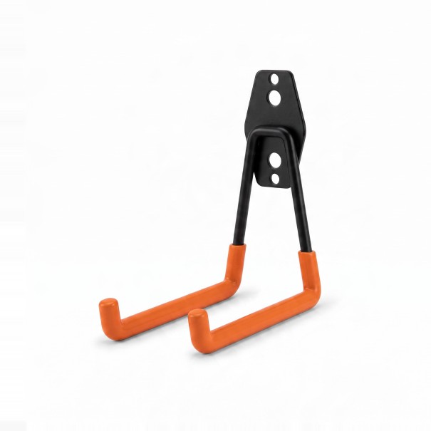 U-Shaped Wall Hook for Bicycles and Tools Medium Projection 135 mm Metal with Non-Slip Coating Black with Orange Arms For Garage 1