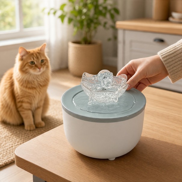 Cat Fountain 1.2 L with Transparent Lotus Sprout USB 5 V Pump Filter and Water Recirculation Water Dispenser green
