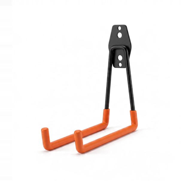 Large U-Shaped Wall Hook for Bicycle and Ladder Extension 197 mm Metal with Non-Slip Coating Black with Orange Arms for Garage 1