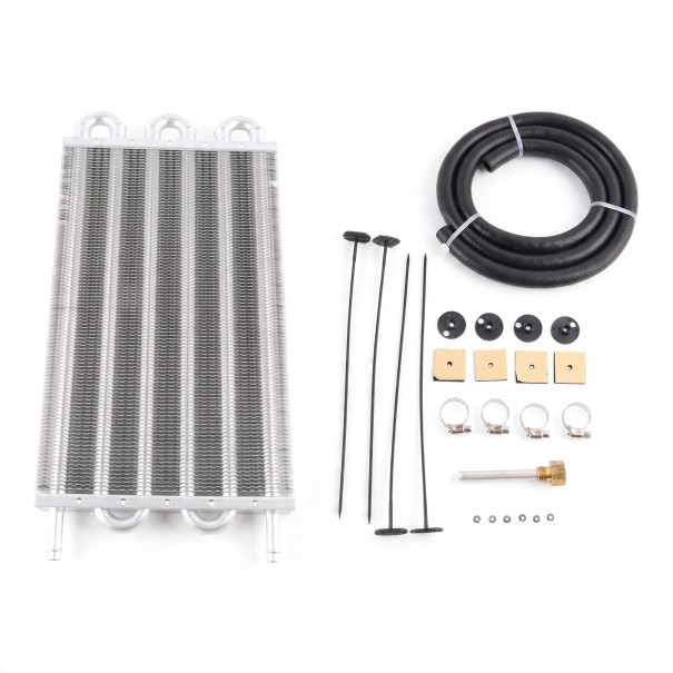 Universal Oil Cooler 6 Rows 393 x 189 x 20 mm Aluminium Silver Kit with 1.2 m Hose and Clamps for Engine, Transmission and Differential 1