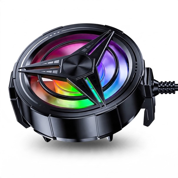Herní chladič na mobil s ventilátorem a RGB podsvícením Zadní klip se silikonovými podložkami 62,5 x 24 mm USB 5 V Černý pro hraní 1