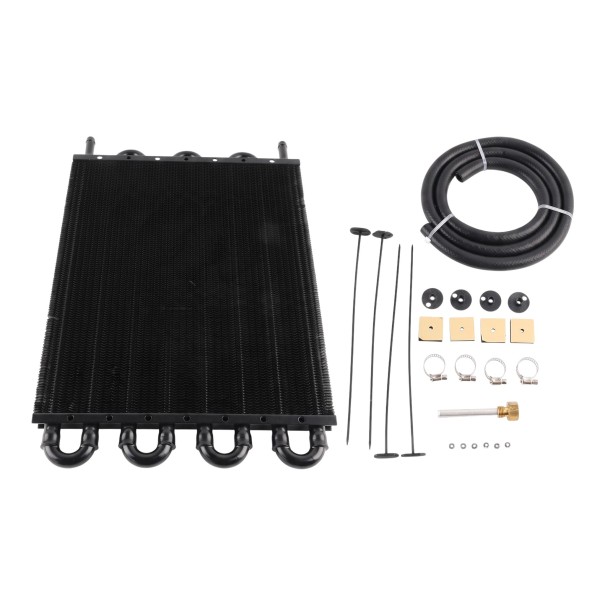 Universal Oil Cooler 8 Rows 393 x 252 x 20 mm Aluminium Black Kit with 1.2 m Hose and Clamps for Engine, Transmission and Differential 1