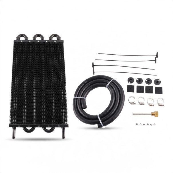 Universal Oil Cooler 6 Rows 393 x 189 x 20 mm Aluminium Black Kit with 1.2 m Hose and Clamps for Engine, Transmission and Differential 1