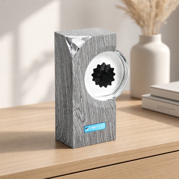 Ferrofluidisk skærm der reagerer på musik 17,2 x 10,3 x 5,6 cm Træ og glas Genopladeligt batteri med USB-C Omdannelse til borddekoration grå