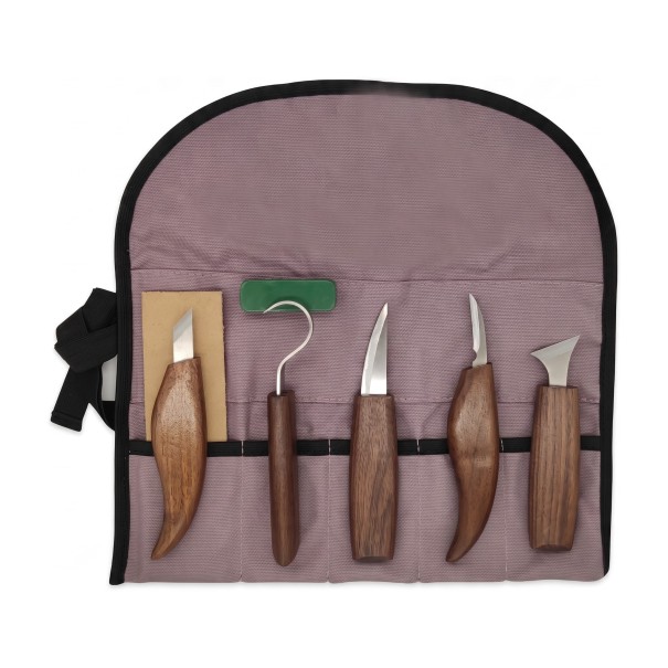 Set of 5 Carving Knives with Rolling Pouch Handles 10.3 and 12.8 cm Chromium-Vanadium Steel Polishing Paste For Carving Spoons and Wood 1