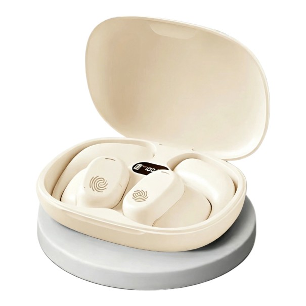 Open Wireless Earphones with Ear Hooks and Charging Case with LED Display Bluetooth 5.3 Battery Life Up to 36 Hours IP54 Beige