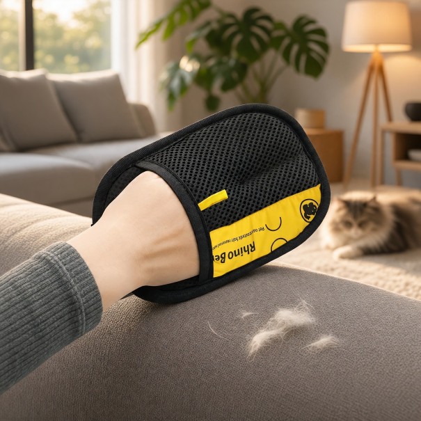 Elektrostatisk handske til hunde- og kattehår 24 x 18 cm Grå rengøringsflade og netlomme til hånden Sort Til sofa og tæppe 1