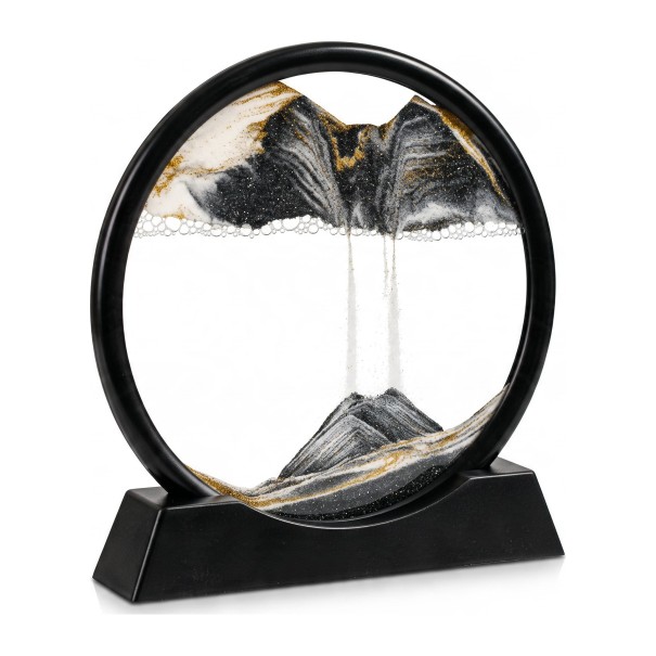 Bevægelsesfølsom sandbillede 25 x 26 cm Stor rund 3D sandbillede i hærdet glas med stativ Dekoration til stuen sort