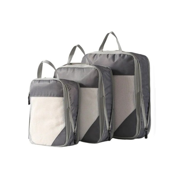 Sæt af 3 kompressionsorganisatorer til kuffert 31 x 21 cm 36 x 25 cm og 41 x 31 cm Polyester med netvindue Packing cubes grå