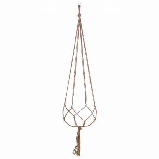 Macramé ophæng til blomsterkrukker Længde 60 cm Håndlavet af snor af plantefibre Naturlig nuance Til indendørs og udendørs planter 1