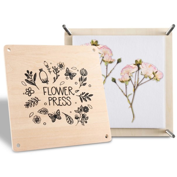 Wooden Flower and Leaf Press 18 x 18 cm With Floral Motif Complete Set with Screws and Absorbent Sheets For Drying Plants and Herbarium 1