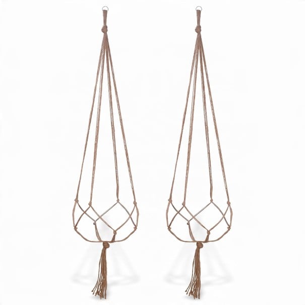 Macramé ophæng til blomsterkrukker 2 stk 90 cm Håndlavet af reb af plantefibre Naturlig nuance Til stue- og udendørsplanter 1