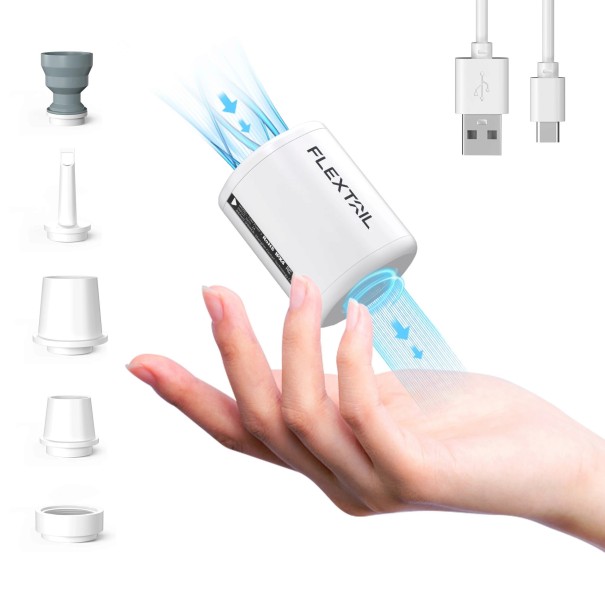 Mini Electric Pump 4.3 x 4.6 x 5.8 cm with a Pressure of 4 kPa and a Flow Rate of 180 l/min for Inflating and Deflating Sleeping Mats white