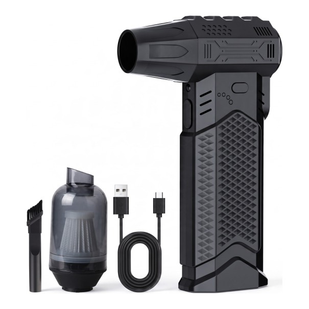 Ventilator turbo cu acumulator 2 în 1 Fără fir pentru suflare și aspirare Recipient pentru praf cu filtru Duza cu perie USB-C Negru Aspirator manual 1