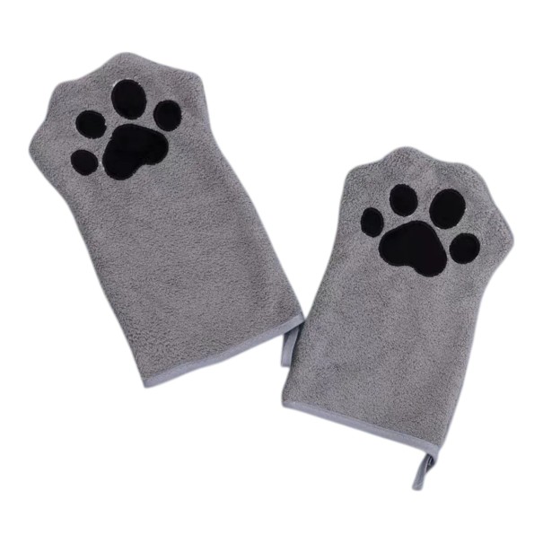 Dog and Cat Drying Gloves 2 pcs Microfibre Double-Sided Quick-Drying Mitts in Paw Shape for Small and Medium Dogs grey
