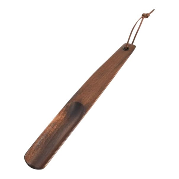 Wooden Shoe Horn 26 cm Shoe Horn Made of Solid Wood with Hanging Loop Brown Curved Tip for Putting on Shoes at Home and in Hotels 1