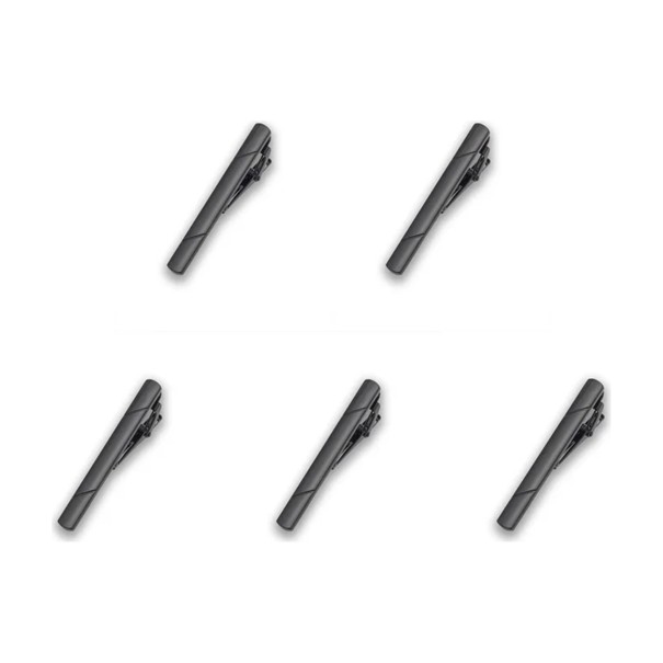 5 darabos nyakkendőcsipesz készlet 5,8 x 0,6 cm Átlós csíkozású nyakkendőcsipeszek rugós klippel Férfi kiegészítő öltönyhöz fekete