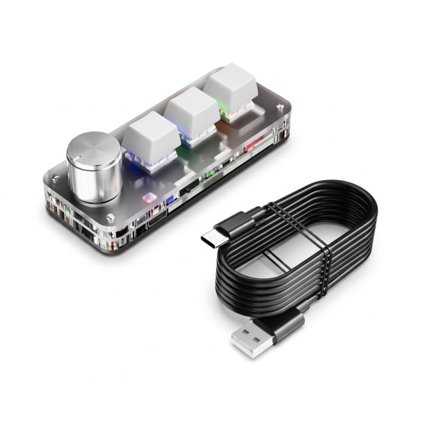 Makro klávesnice 3 klávesy a otočný knoflík Bluetooth i kabel USB-C RGB podsvícení Hot swap pro Photoshop a střih bílá