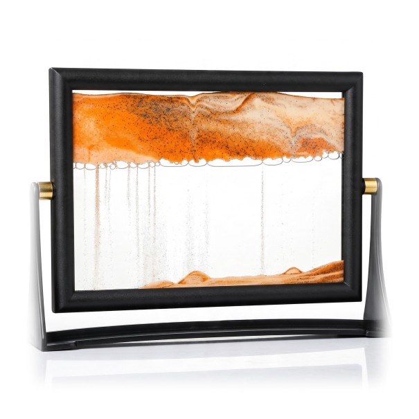 Image 3D rotatif avec sable mobile de 5 pouces Image de sable à écoulement 15 x 10 cm avec support Décoration relaxante de table orange