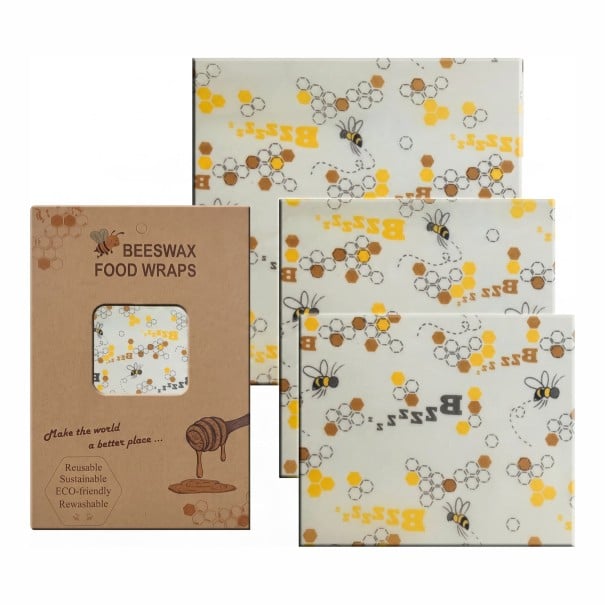 Vaxdukar för livsmedel Set med 3 storlekar 35 x 33 cm 27,5 x 25 cm och 20 x 17,5 cm Bivax och bomull För snacks vit