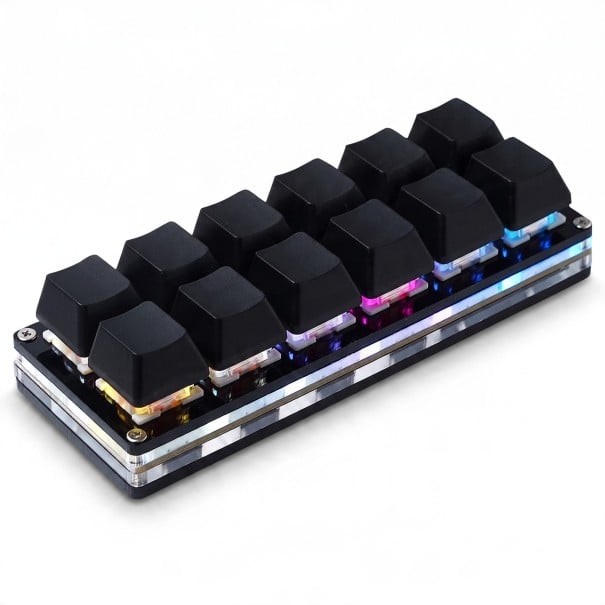 Programovatelná makro klávesnice 12 kláves Mechanické spínače Outemu Red RGB podsvícení USB-C 11,9 cm pro hry a práci černá