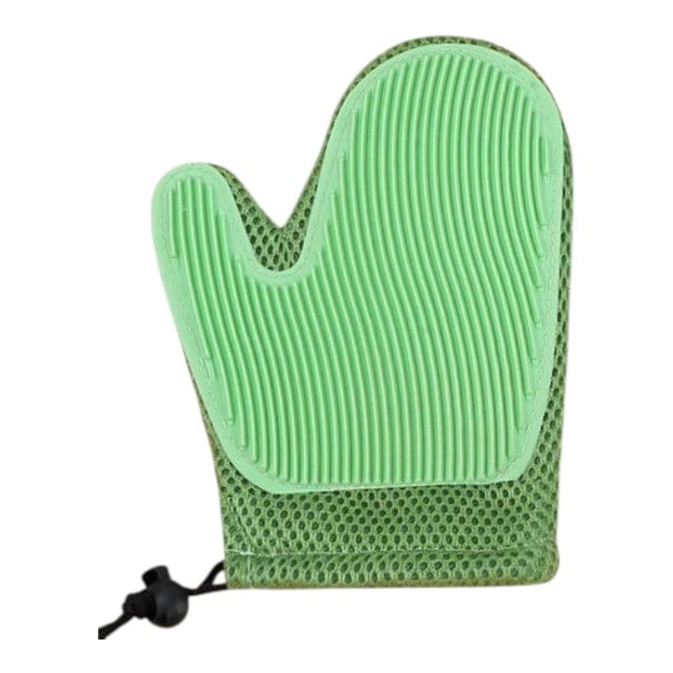 Silikonhandske til børstning af hunde og katte Dobbelt side 17 x 14 cm Net med justerbar snor Til vask og massage af pels lysegrøn