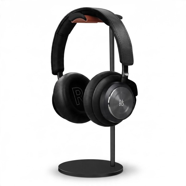 Stativ til hovedtelefoner i aluminium Læderunderlag Højde 27 cm Skridsikker base Til gaming- og kontorbord sort