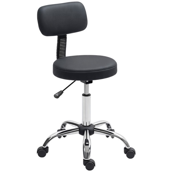 Drejelig stol med hjul og rygstøtte Justerbar højde 78-93 cm Sæde diameter 35 cm Maksimal belastning 120 kg Aftagelig rygstøtte Sort 1