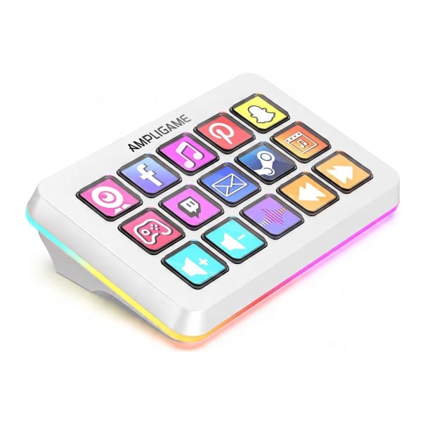 Ovládací panel FIFINE AmpliGame D6 15 LCD makro tlačidiel RGB podsvietenie Kábel USB-C Pre streamovanie OBS Twitch aj YouTube biela