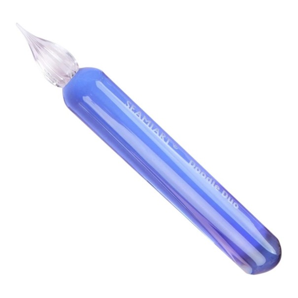 Glas Dip Pen mit kurzem Körper 10,4 cm Rillierter Glasfeder Ganz aus Glas für Kalligraphie, Schreiben und Zeichnen blau