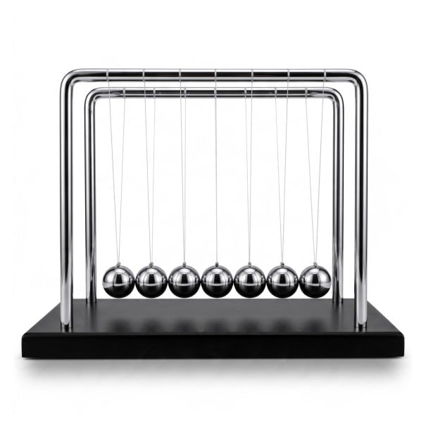 Newton's Pendulum med Stativ 23 x 14 x 17 cm 7 Metal Kugler Sølv og Sort Borddekoration til Kontoret og til Fysikundervisning 1