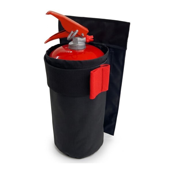 Držák na hasicí přístroj do auta Pouzdro pro přístroj do 2 kg a 2 l Výška 24 cm Průměr 11 cm Polyester Oxford Černý Suchý zip do kufru 1
