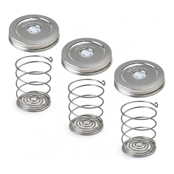 Fermenteringslåg 3 stk med fjedre 86 mm Rustfrit stål 316 Silikoneventil Sølv Til glas med bred åbning Til fermentering 1