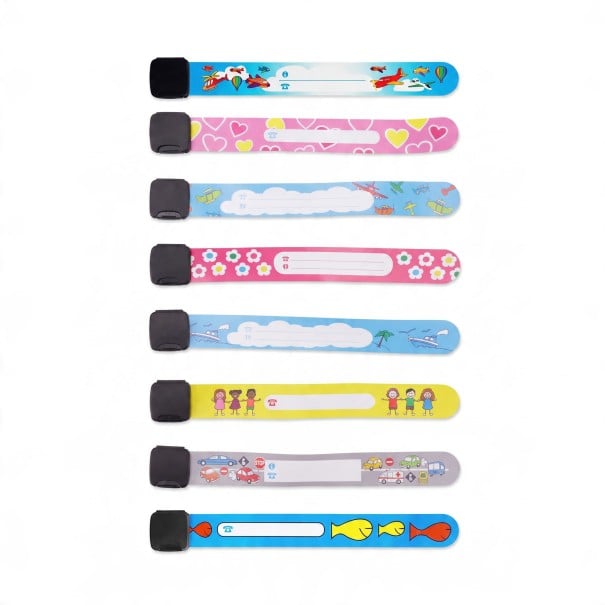 Identifikationsarmbänder für Kinder 8 Stück 19,2 x 2,15 cm mit Feld für telefonischen Kontakt Wiederverwendbar Für Ausflüge, Veranstaltungen 1