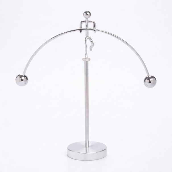 Balanční Figur mit Stab, Bogen und Pendelkugeln 17 x 17,5 cm Metallische silberne kinetische Dekoration für Schreibtisch und Regal 1