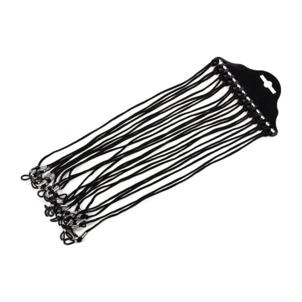 Sæt med 12 brillesnore 60 cm Nylonvævede snore med gummiholdere Mod tab Til briller med styrke og solbriller sort