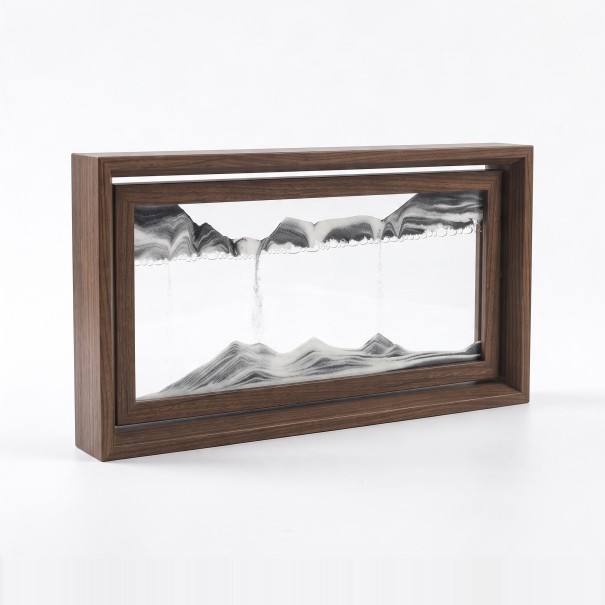 Drehbares 3D-Bild mit bewegtem Sand 40,5 x 20,5 cm Sandpendelbild im Holzrahmen Dekoration für das Wohnzimmer schwarz