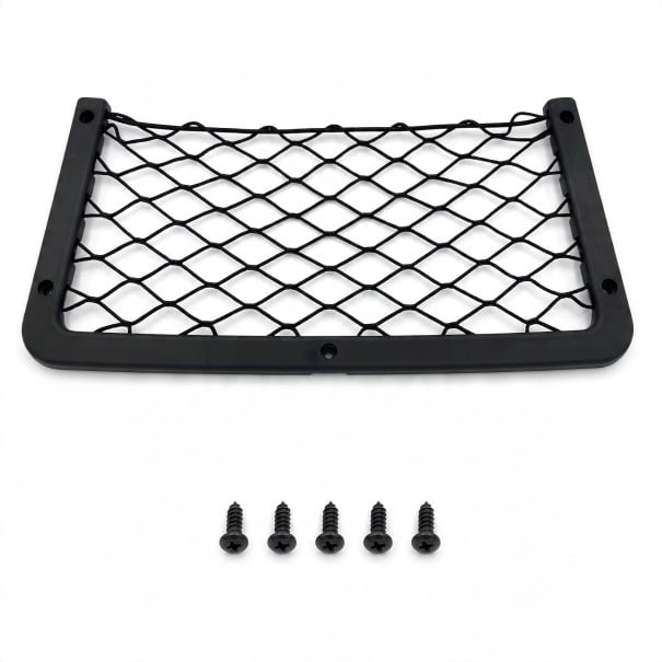 Úložná síť do auta a karavanu 36 x 18 cm Pružná síťka s pevným rámem z ABS Na dveře stěnu i opěradlo Černá Montáž pomocí šroubů 1