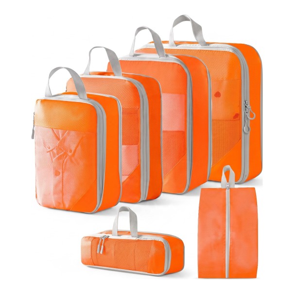Sæt af 4 kompressionsorganisatorer til kuffert 20 x 30 cm op til 39 x 40 cm med skoletaske og høj lynlåsbeskyttelse til rejser orange