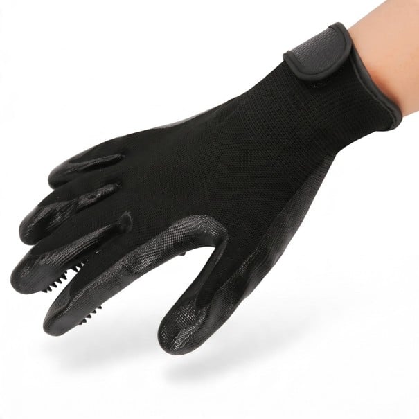 Sæt af udredningshandsker til hunde og katte 23 x 12 cm Gummipunkter Åndbart stof Velcro Til badning og pelsmassage sort