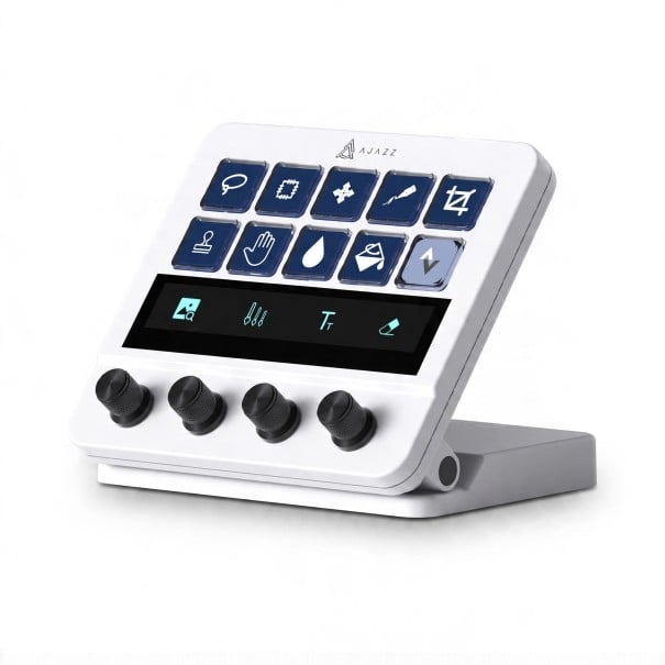Ovládací panel Ajazz AKP05 10 LCD kláves 4 otočné knoflíky a dotyková lišta Makro klávesnice pre streamovanie Biela pre PC a Mac 1