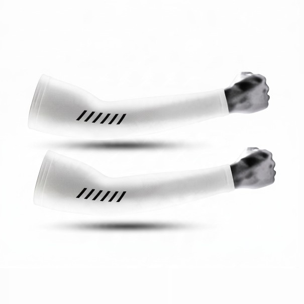 Cooling Arm Sleeves 1 Pair Reflective Strips UV Protection Lightweight Breathable Nylon Sports Sleeves for Cycling Running and Fishing white L
