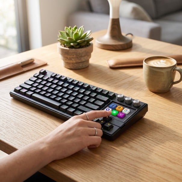 Mechanická klávesnica MRSVI K1 PRO 80% so 6 LCD klávesami a 3 otočnými gombíkmi Red spínače Hot swap RGB USB-C pre hry čierna