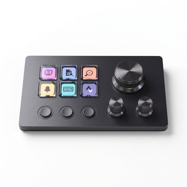 Ovládací panel MiraBox N3 6 LCD kláves a 3 otočné knoflíky Makro klávesnice pre streamovanie a strih USB-C pre PC a Mac čierna