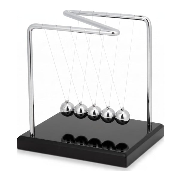 Newton-sving med bøjlet ramme 14 x 12 x 14,5 cm Metal pendul med 5 stål kugler Sølv og sort Dekoration til kontoret 1