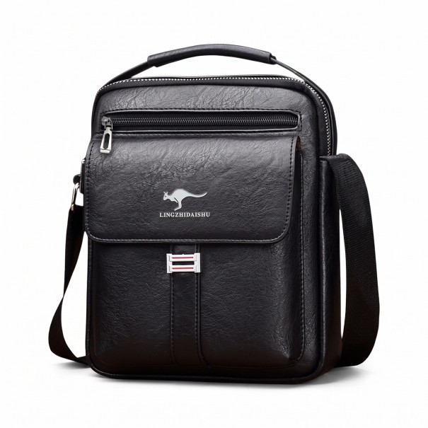 Herre skuldertaske med topgreb 21 x 24 x 9 cm Crossbody taske i kunstlæder med flere lommer Vandafvisende sort